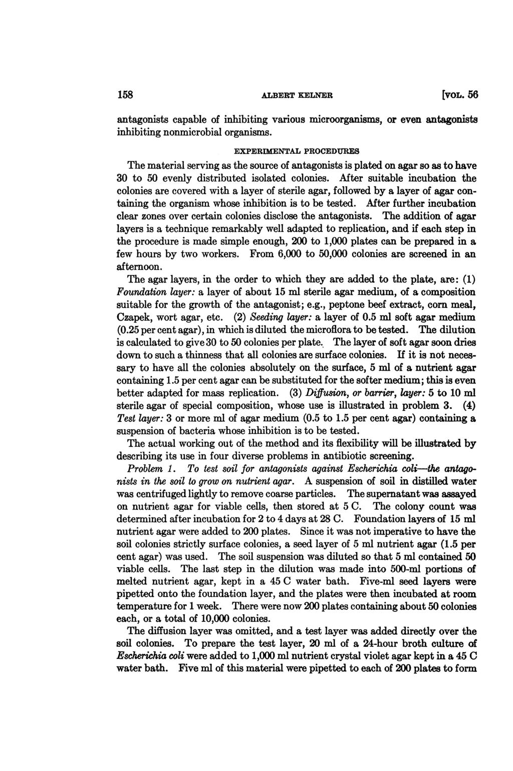 158 ALBERT KELNER [vol.56 antagonists capable of inhibiting various microorganisms, or even antagonists inhibiting nonmicrobial organisms.