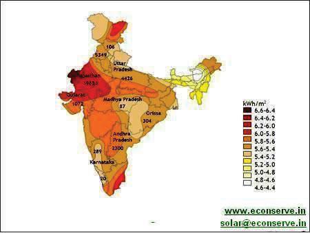 Current Energy Scenario The Solar Power Spread The average solar radiation incident over India varies from 4