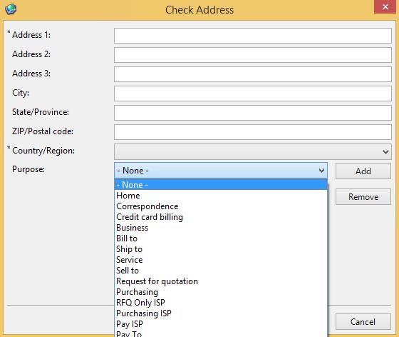 Chapter 3 Working with Accounts If you want your account to be a sales account, you must select the purpose of the account from the Purpose drop-down list on the Check Address dialog box, as shown in