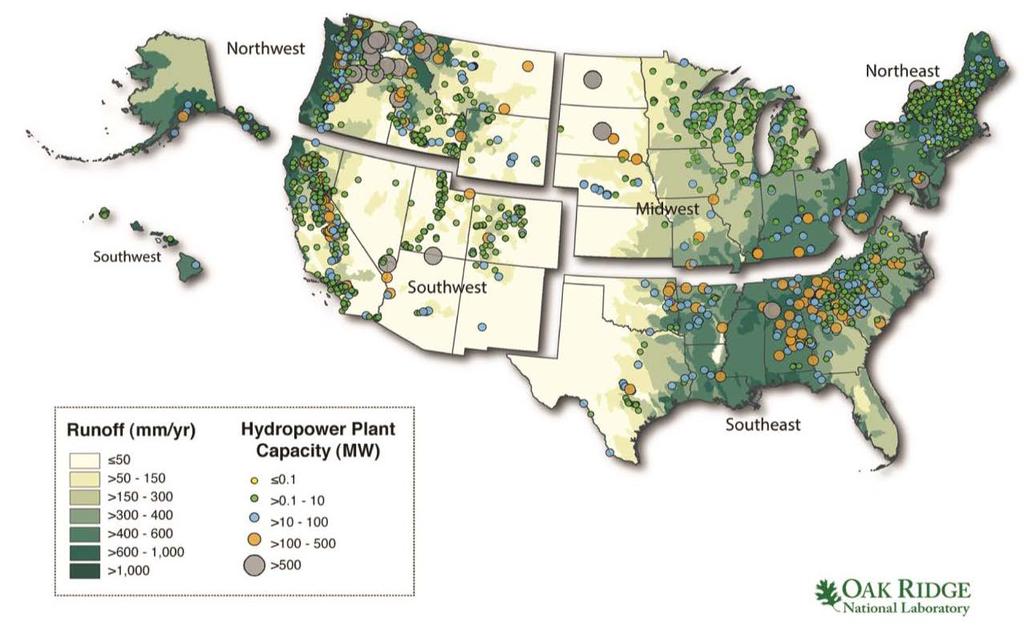 Map of US Hydropower Capacity and Annual Runoff http://www.energy.