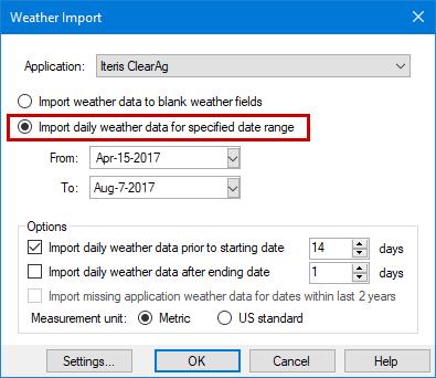 Weather Data Integration Import daily historical weather conditions Add a row to the Weather table in Site Description for