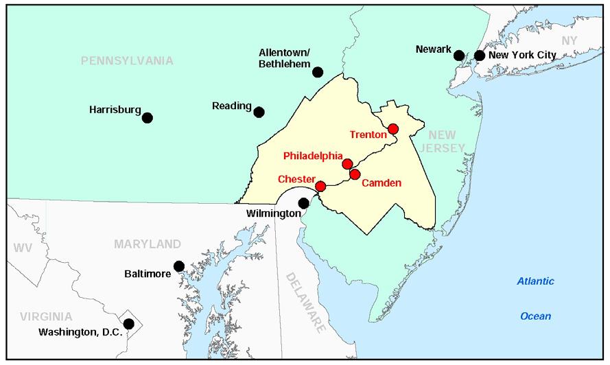 Delaware Valley Regional Planning Commission MPO created in 1965 Serves 2 states, 9 counties, 4 cities, and 353 municipalities