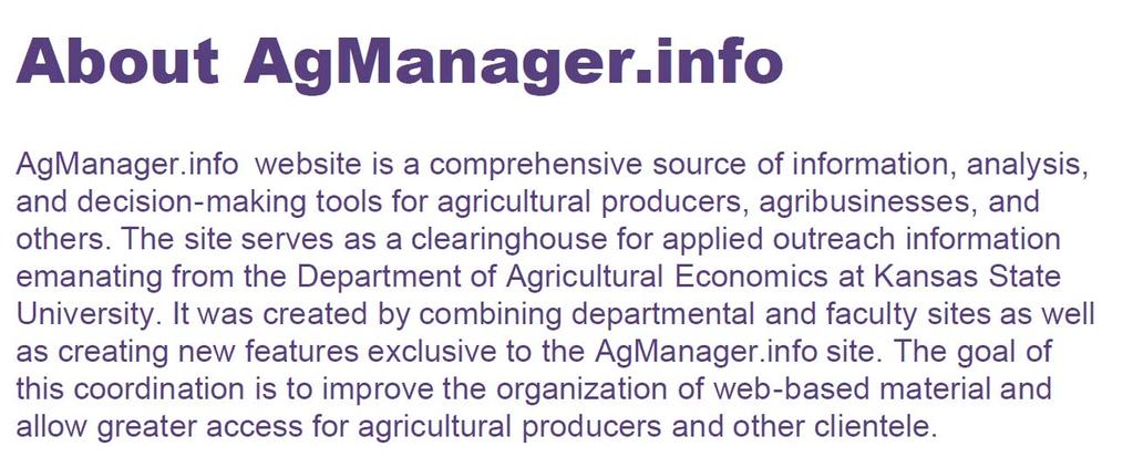 Utilize a Wealth of Information Available at AgManager.info www.agmanager.
