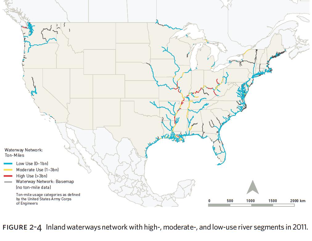 [SR315, 2015] 22 percent of the total inland waterway miles account for 76 percent of the cargo ton-miles transported on waterways.