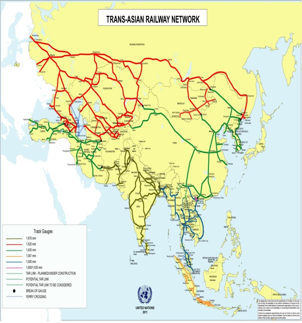 UNESCAP cooperations Trans- Asian Railway includes 117,000 km of railway running