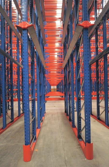 Drive-in racking is normally installed against a wall but it can also be built with an operating aisle at both ends of the block.
