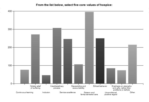 Core Hospice Values (Organizational) Patient and family centered care Interdisciplinary process Holistic relief of suffering Ethical behavior Service excellence NHPCO Survey 2007 Hospice Values