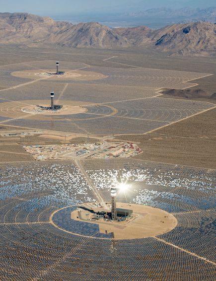 Solar Thermal or Concentrated Solar Power (CSP) The Ivanpah Solar Plant: 377 MW facility nearing completion in the Mojave desert in California.