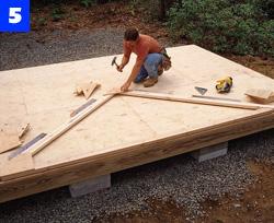 Assemble all of the roof trusses on the shed floor.