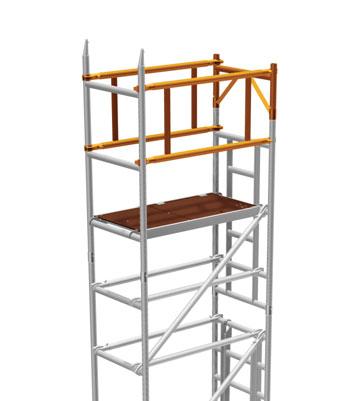Install a ladder, temporary platform & 4 horizontal braces as shown. The braces should be placed so there is enough space to install the diagonal brace in step 6.