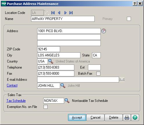 PURCHASE ADDRESS: Use Purchase Address Maintenance to set up and maintain one or more purchase addresses for each vendor.
