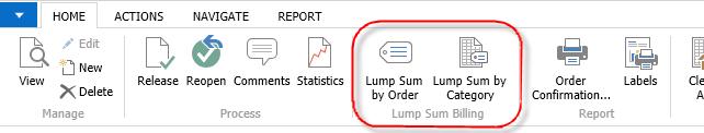 Lump Sum Billing Process: Enter all lines for Sales Order Select Option for