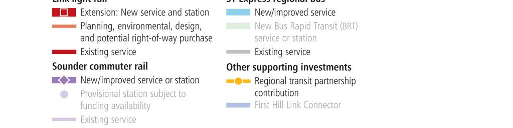service or station Provisional station subject to funding availability Existing service 0 N ST Express regional bus New/improved service New Bus Rapid Transit (BRT)