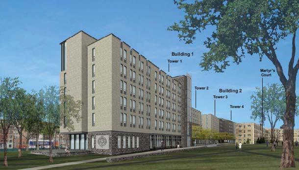 Residential Hall Project The 2 proposed buildings would be approximately 74 feet tall and 200 feet long and would accommodate a total of approximately 459 students.