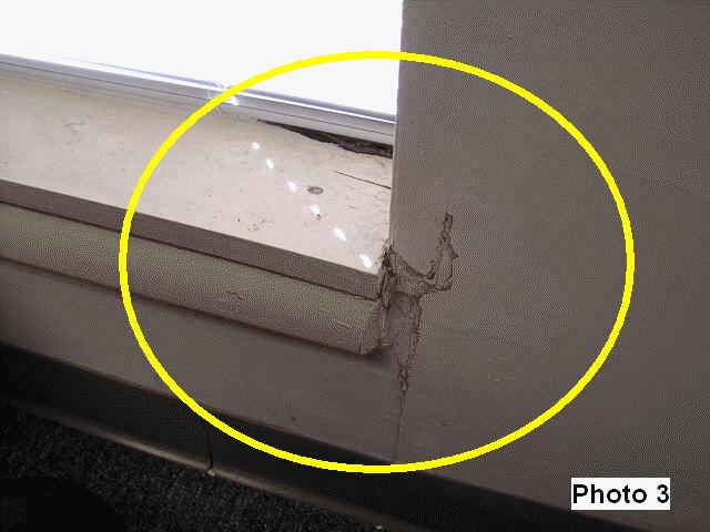 Example of typical stains at window corners and