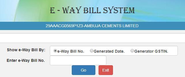 Figure 12: Updating of Vehicle No, form 1. After entering the corresponding parameter, the system will show the list of related E-way bills for those parameters.