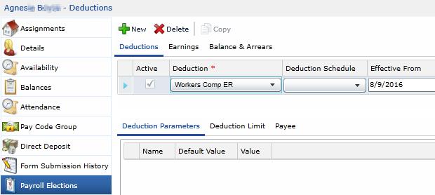 Here you can view and (in some cases, specify) the deduction amount in the Value field, enter limits for the deduction on the Deduction Limit tab, or specify a payee in the Payee tab if it loads.