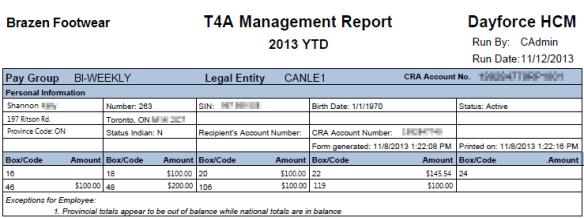 The T4A Management report uses the same information that appears on the employee yearend tax forms found in the Employee Tax Forms tab of My Year End.