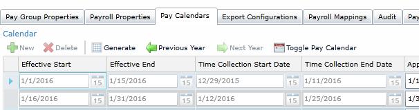 Pay Frequency and the Collection Start Date to a week earlier resolves the issue: Once you save the Time Reconciliation settings, you can view the Pay Calendars tab to see two new columns displayed: