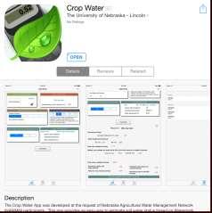 Crop Water App Free App Available for Apple/Android Provides an easy way to estimate soil water status Will estimate water used/water available Log readings over
