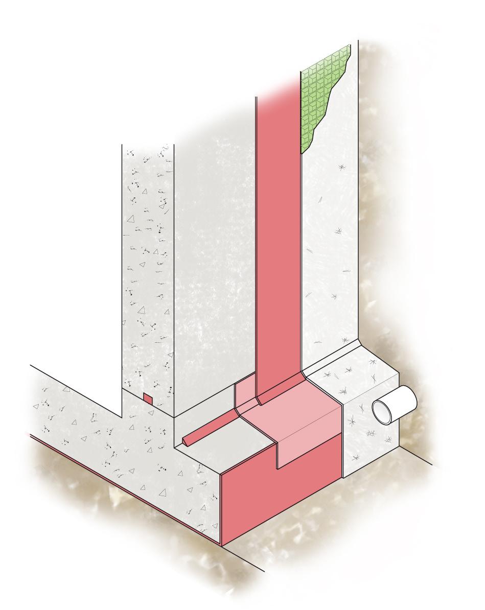 used as the outside shuttering, continue the under-slab installation, up the boundary line a minimum of 300mm above the top edge of the floor slab, foundation, or kicker level.