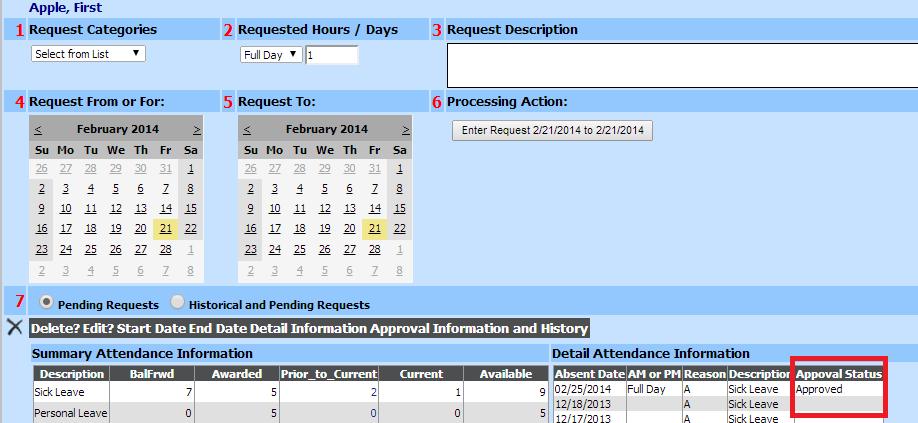 To see all of the days that have been requested change the bullet under #7 from Pending Requests to