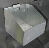Bin can also be hung from our steel bin rack. Bins are 5 inches deep in the rear and 3 inches deep in the front.