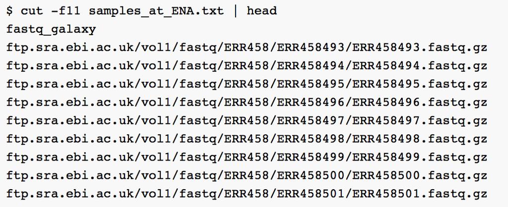 Downloading a batch of fastq files https://www.ebi.