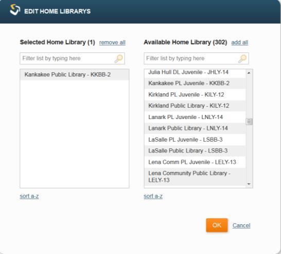 6 Double click on your library on the list, and it will move to the left to the Selected Home Library box.