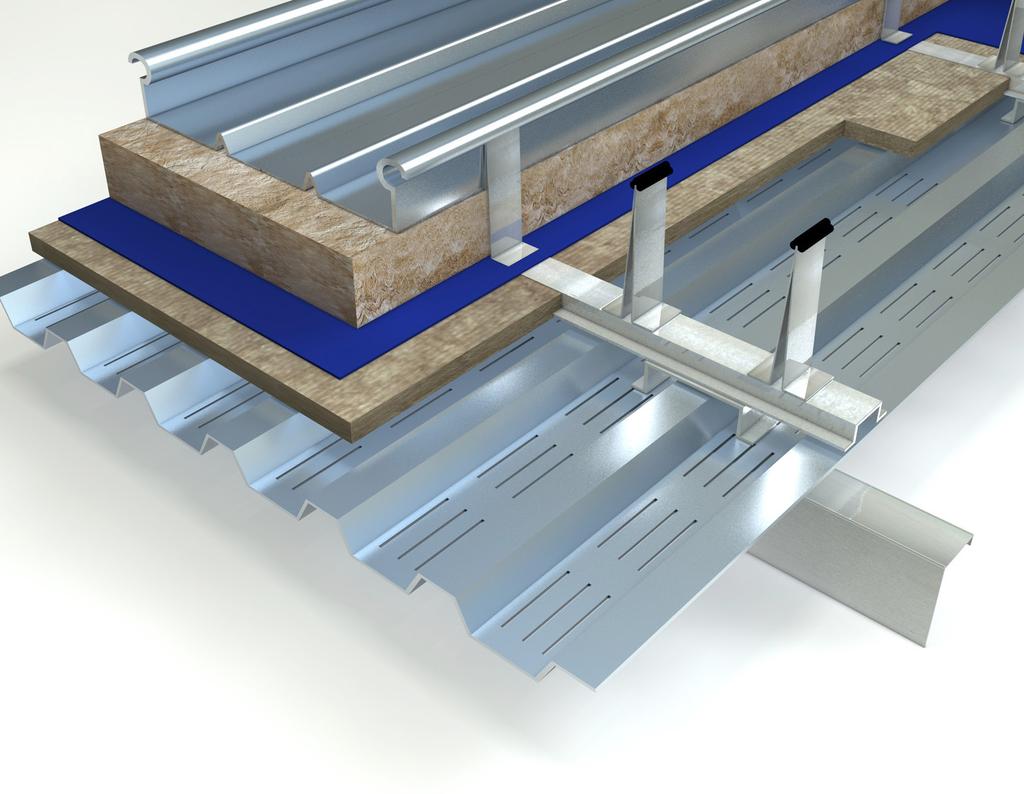 Built-up Metal Roofs Built-up metal roofs Standing seam system and Earthwool Building Slab RS 100 Significantly improves acoustic performance and reduces the drumming effect of rainwater on