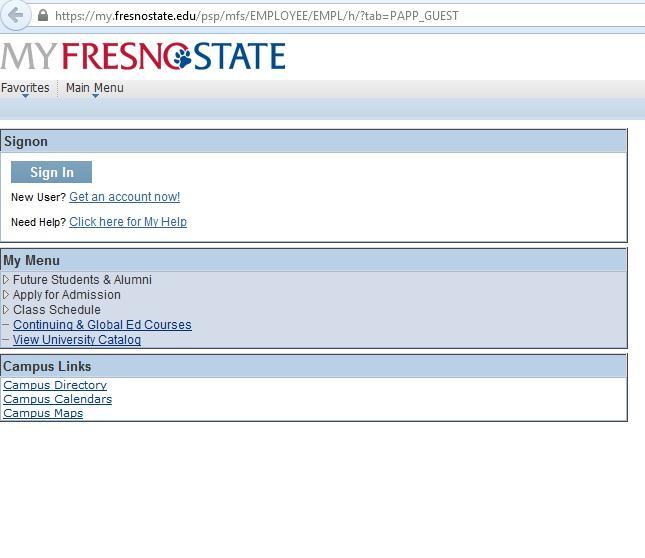 ENTER TIME This section shows how to enter time worked. The myfresnostate homepage displays. 1.