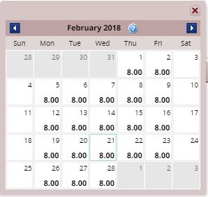 Calendar Opens an interactive calendar from which you can navigate to a specific date or pay period.
