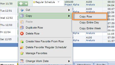 Reusing Timesheet Data Copying Data 1. Click the drop-down arrow next to the green plus sign that represents the Insert icon. 2.