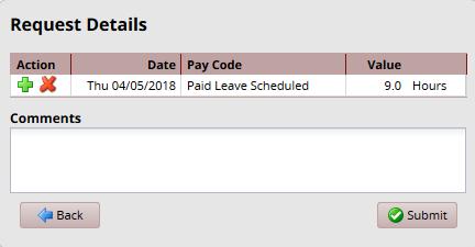 9. Click the Insert icon in the Action field of a row to add another row for that day, select the Pay code and enter the hours for that type.