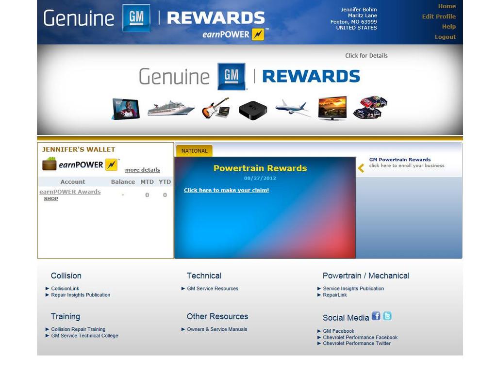 Genuine GM Rewards Home Page When you make it to this screen, your registration