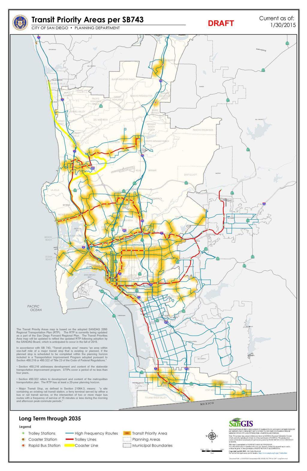 12 N e w C l i m a t e f o r T r a n s p o r t a t i o n Appendix 2: This map displays the Transit Priority Areas used in the City of San Diego s Climate Action Plan.