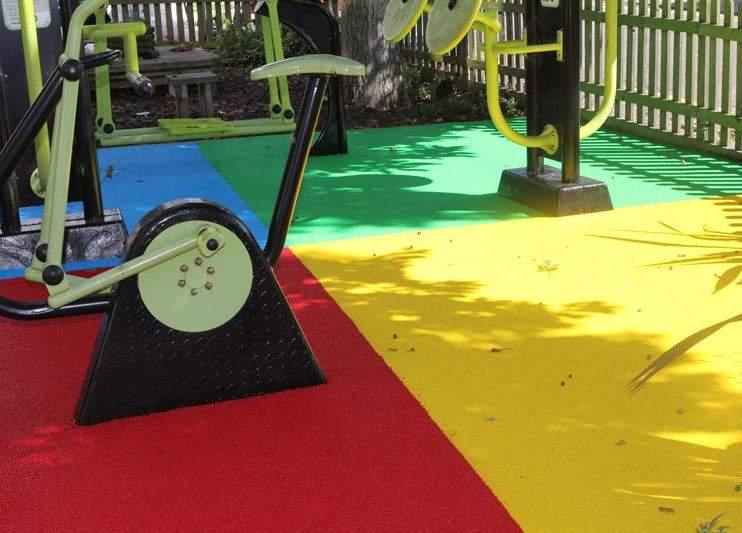 Playground / Safety Surfacing Safety of children is paramount when they are playing on swings and slides.
