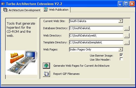 This pull-down menu indicates that the current web site is South Dakota. This is the only web site that can be updated with this version of the software.