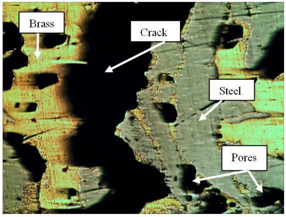The Recycling of Steel and Brass Chips to Produce Figure 7. Microstructure of 55 composite after three points bending test Figure 8. Microstructure of 73 composite after three points bending test IV.
