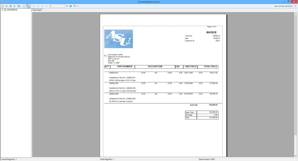 Invoice Report Misc Charges are reflected in the