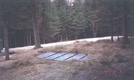 Figure 8. A peat filter module coupled with an at-grade soil dispersal system is used to treat septic tank effluent and disperse it into the natural soil on this lakeshore lot.