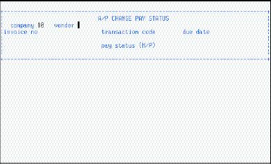 Change Pay Status (AP/MAR/CHS) The Change Pay Status program is used to change the pay status code of an open transaction entered through Invoice Entry (AP/IE) and updated to the Accounts Payable