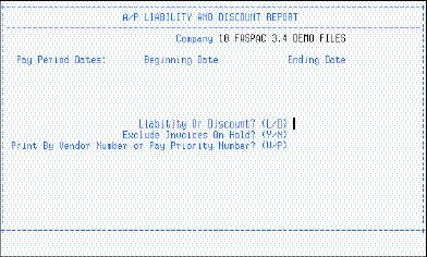 LIABILITY & DISCOUNT REPORT (AP/MAR/LDR) The Liability and Discount Report program offers two reports to assist you in selecting transactions for payment.