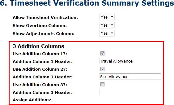 If Allow Timesheet Verification is set to Yes, you are given several other options to select from.