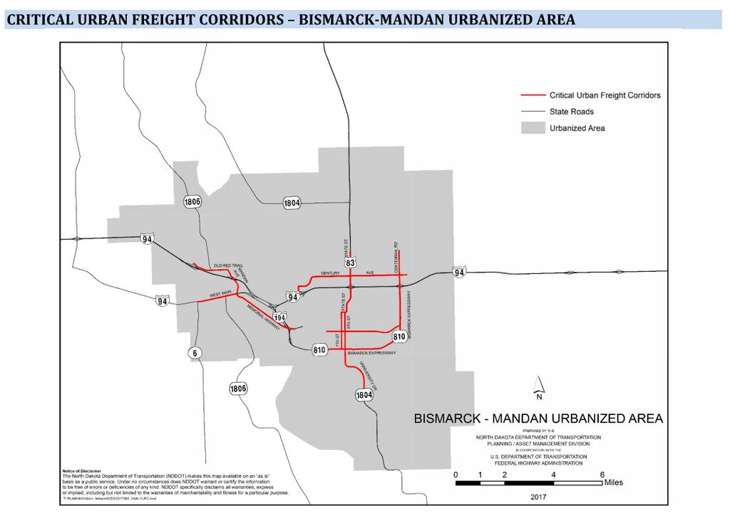 Figure 4 Critical Urban Freight Corridors Bismarck-Mandan Urbanized Area Source: