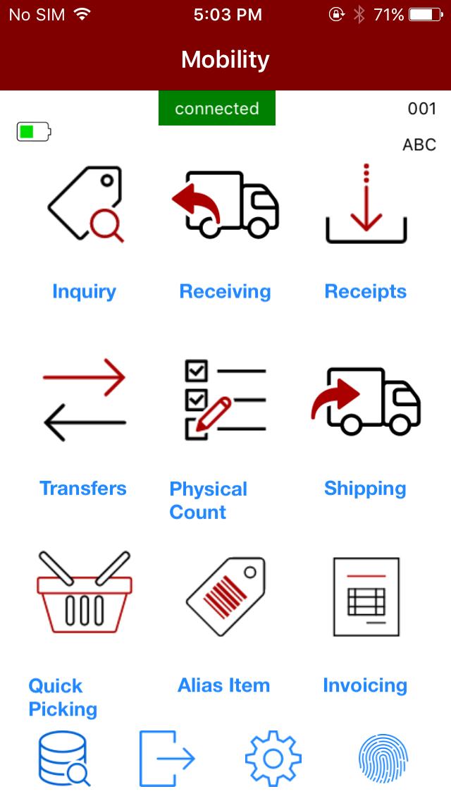 Main Applications Shipping icon Press the Shipping icon to start. Status: to check if you have sent all data collected to Sage.