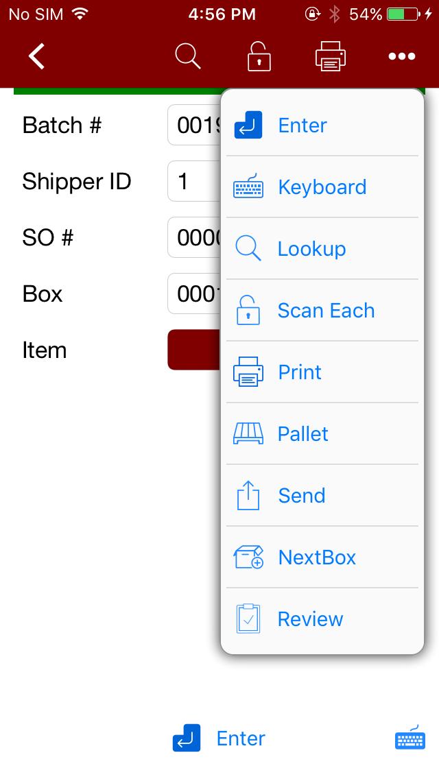 Item Entry Prompt Scan, key in or lookup Items codes. Back: at top left, to move back to Main Applications screen. Enter: press after keying in data at Item prompt.