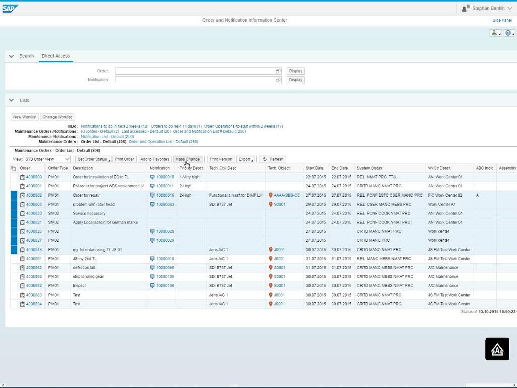 S/4HANA 1610 Role Maintenance Planner Information Center: Order/Notification One entry