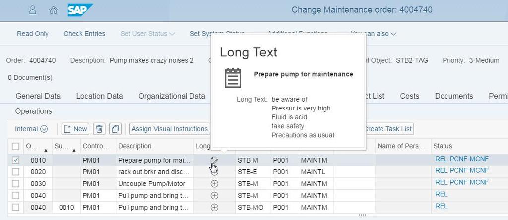 S/4HANA 1610 Role Maintenance Planner Order create / change / display Maintenance of Order details Quick
