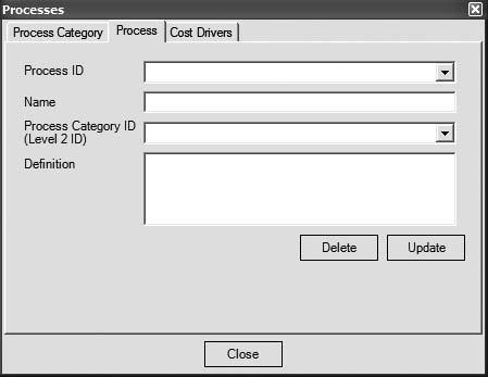 4. USING FTAT Figure 4. Processes Process b. Add a Process: 1. Go to Process tab (shown in Figure 4). 2. Type Process ID. 3. Type Process Name. 4. Select the process Category ID from the drop-down menu.